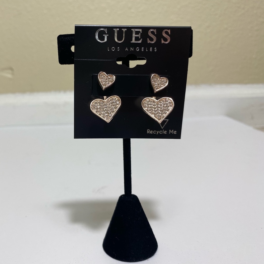 NWT Guess Rose Gold Heart Shaped Earrings with Rhinestone